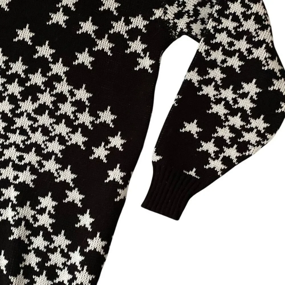 Vintage VTG 1980s Dressy Tessy New Wave Stars Pattern Sweater Dress S Granny